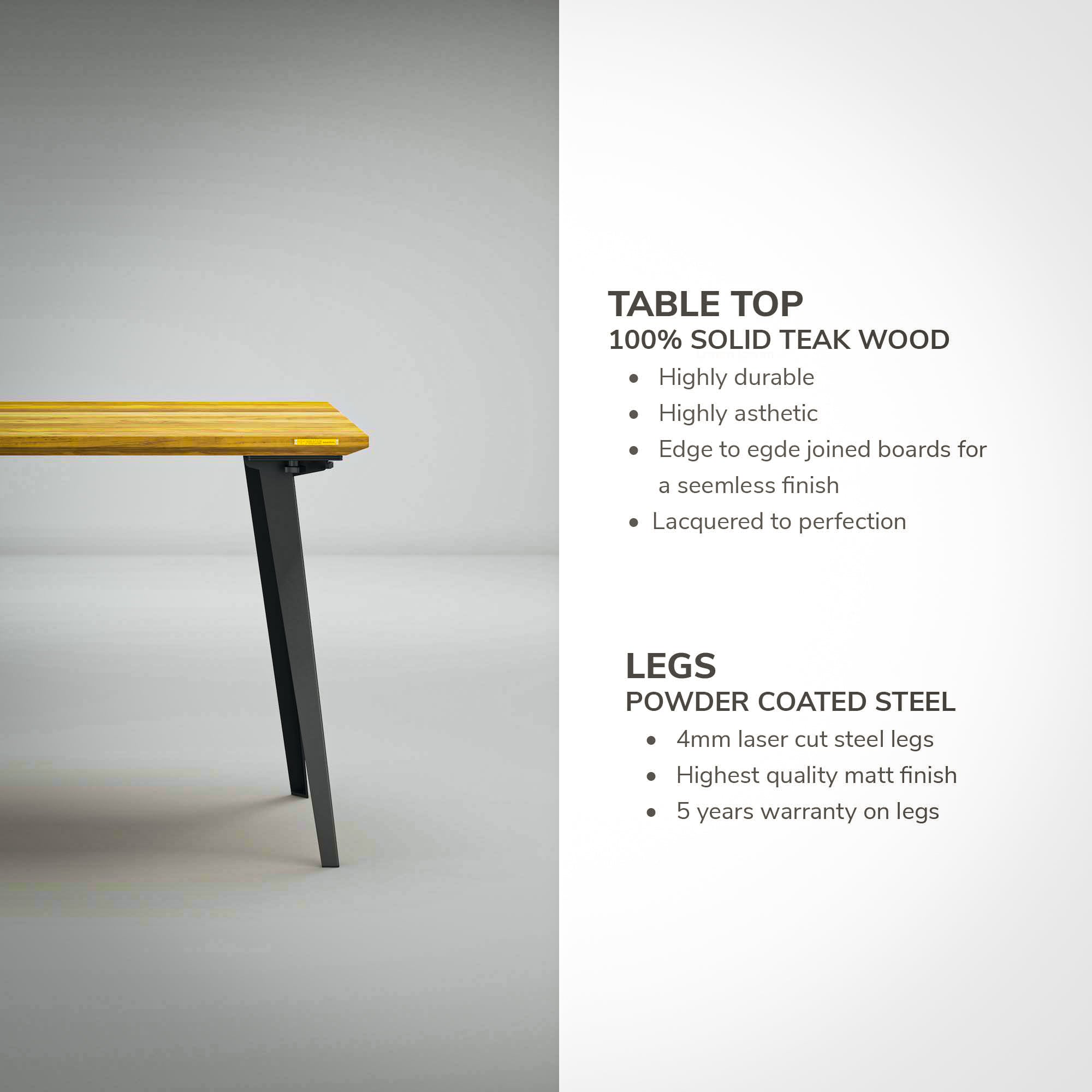 Model 205 Desk (4x2 feet) - Solid Teak Wood/Black Legs