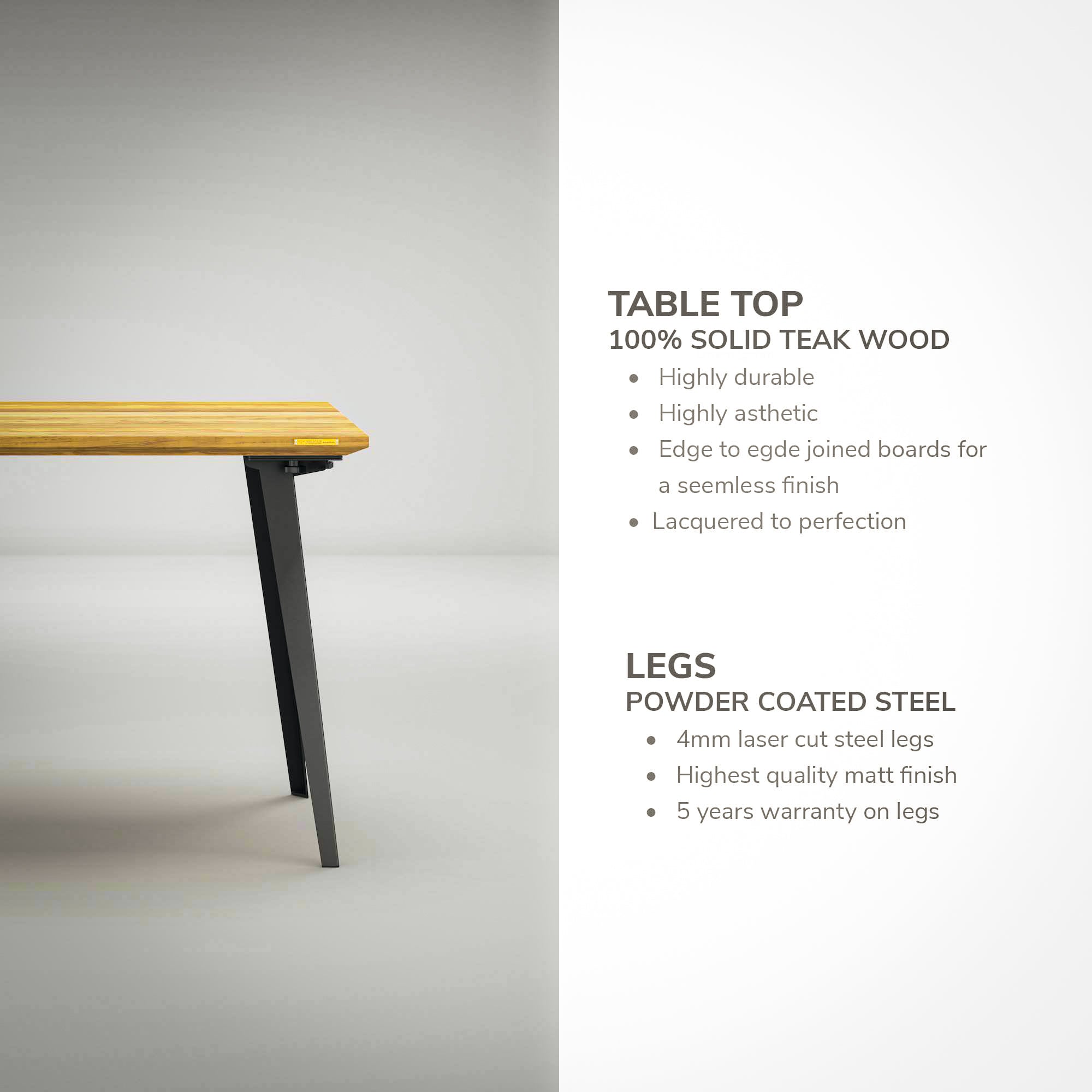 Model 205 Pro Desk (5x2.5 feet) - Solid Teak Wood/Black Legs