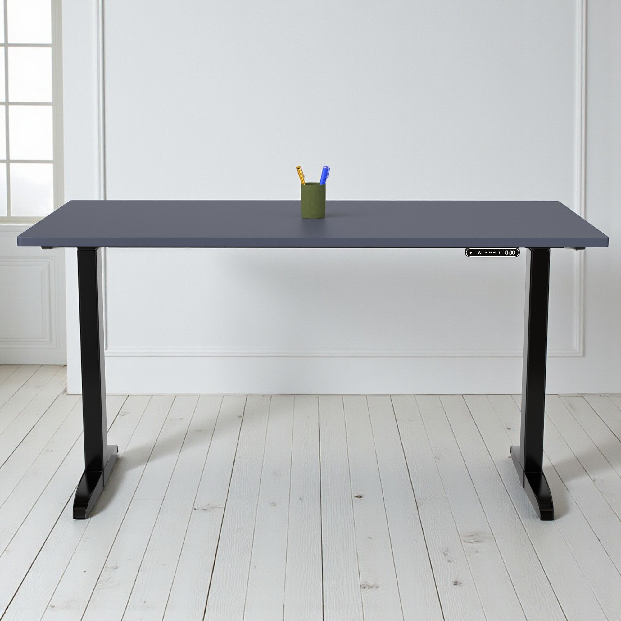 Model 301 | Everyday Electric Sit-Stand Desk (55"x27") | Blue | Black Legs