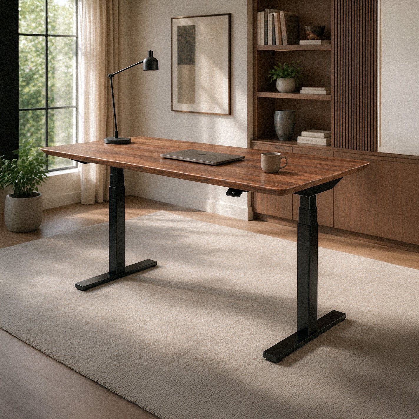 Model 304 Pro Electric Standing Desk | Walnut Wood | 60 x 30 in | Black Legs