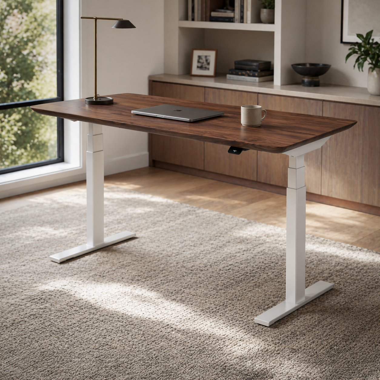 Model 304 Pro Electric Standing Desk | Walnut Wood | 60 x 30 in | White Legs