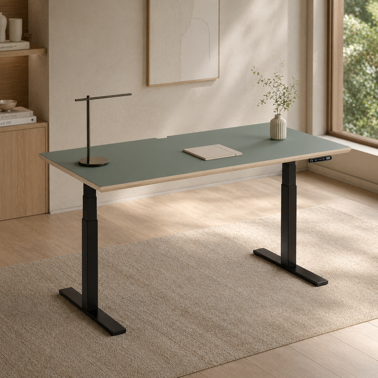 Model 301 Electric Standing Desk | Moss Green | 55 x 27 in | Black Legs