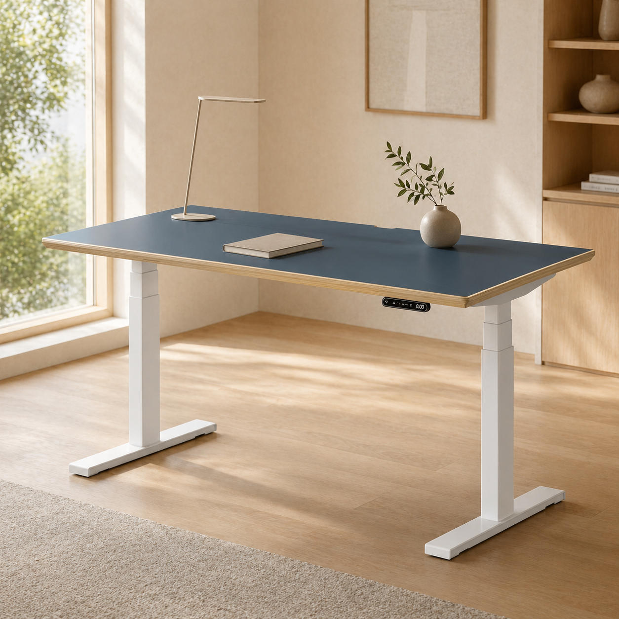 Model 301 Electric Standing Desk | Yale Blue  | 55 x 27 in | White Legs