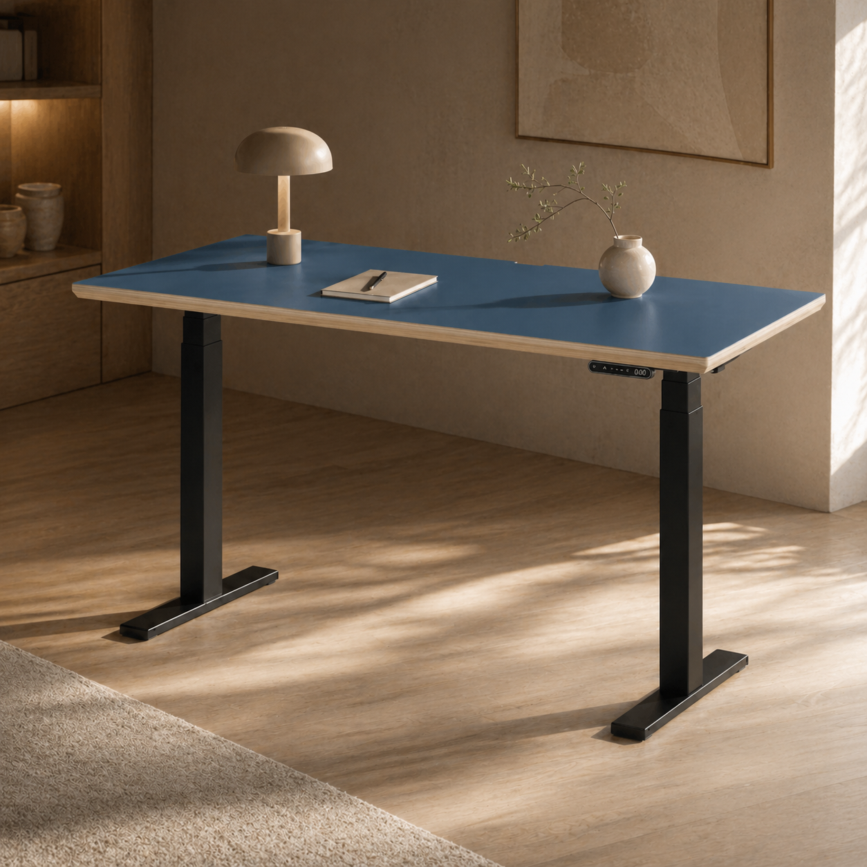 Model 301 Electric Standing Desk | Yale Blue | 55 x 27 in | Black Legs