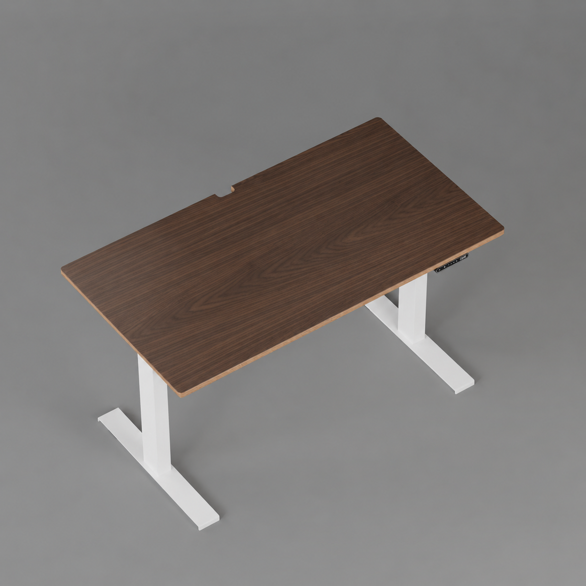 Model 301 Electric Standing Desk | Walnut Veneer | 55 x 27 in | White Legs