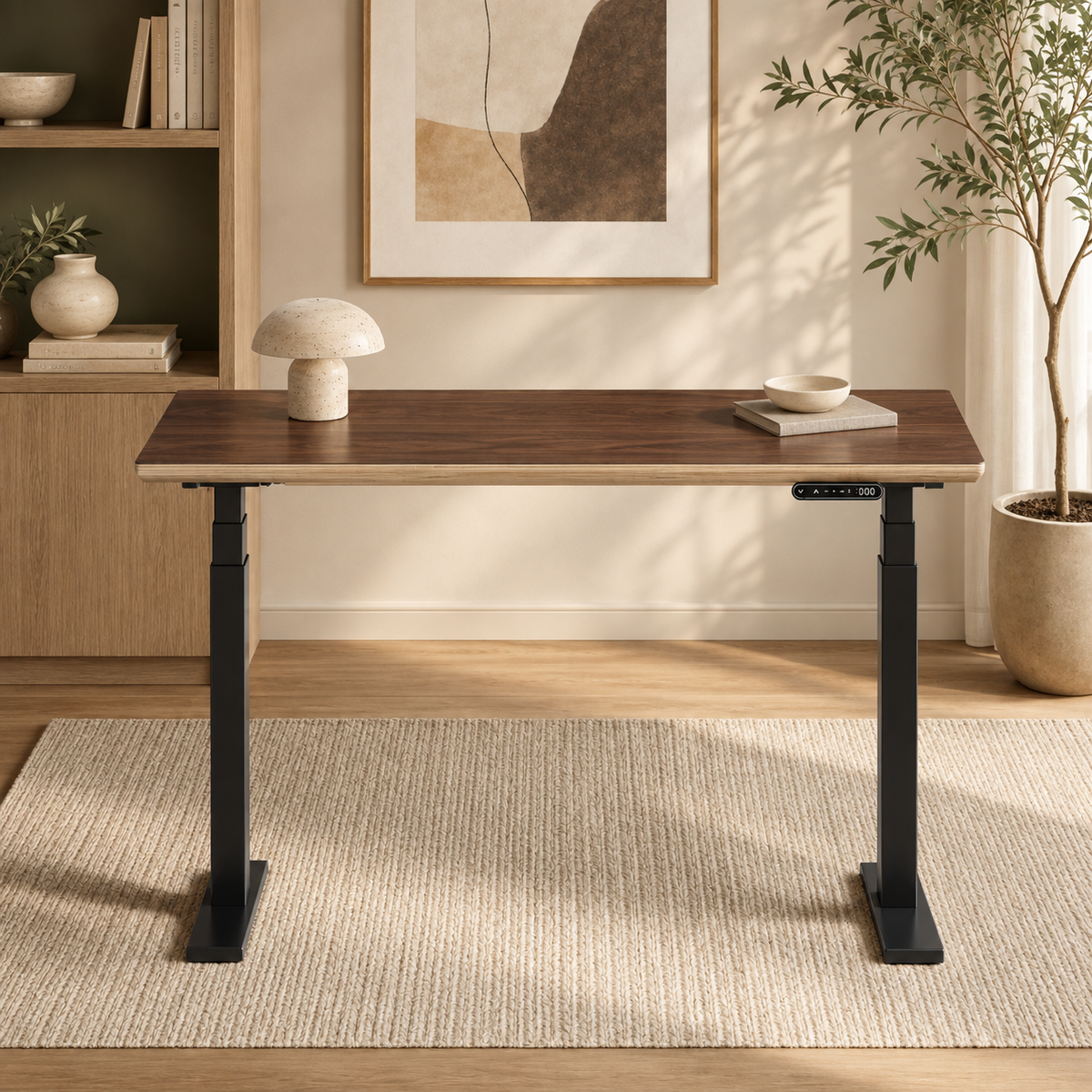 Model 301 Electric Standing Desk | Walnut Veneer | 48 x 24 in | Black Legs