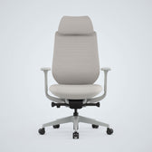 MODEL 15 ergonomic office chair with headrest in light grey, adjustable armrests, and mesh back