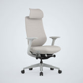 MODEL15 ergonomic office chair with headrest in light beige, mesh back and adjustable arms