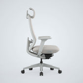 Model 15 ergonomic office chair with headrest in light beige, modern adjustable design