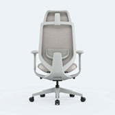 MODEL15HEADREST004 light grey ergonomic office chair with headrest, viewed from the back