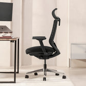 Model 11 Onyx ergonomic office chair in black with headrest and adjustable armrests