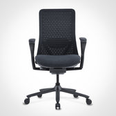 Poly-6 black ergonomic office chair with mesh backrest and adjustable armrests