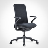 Poly-7 ergonomic office chair in black with adjustable armrests and mesh backrest