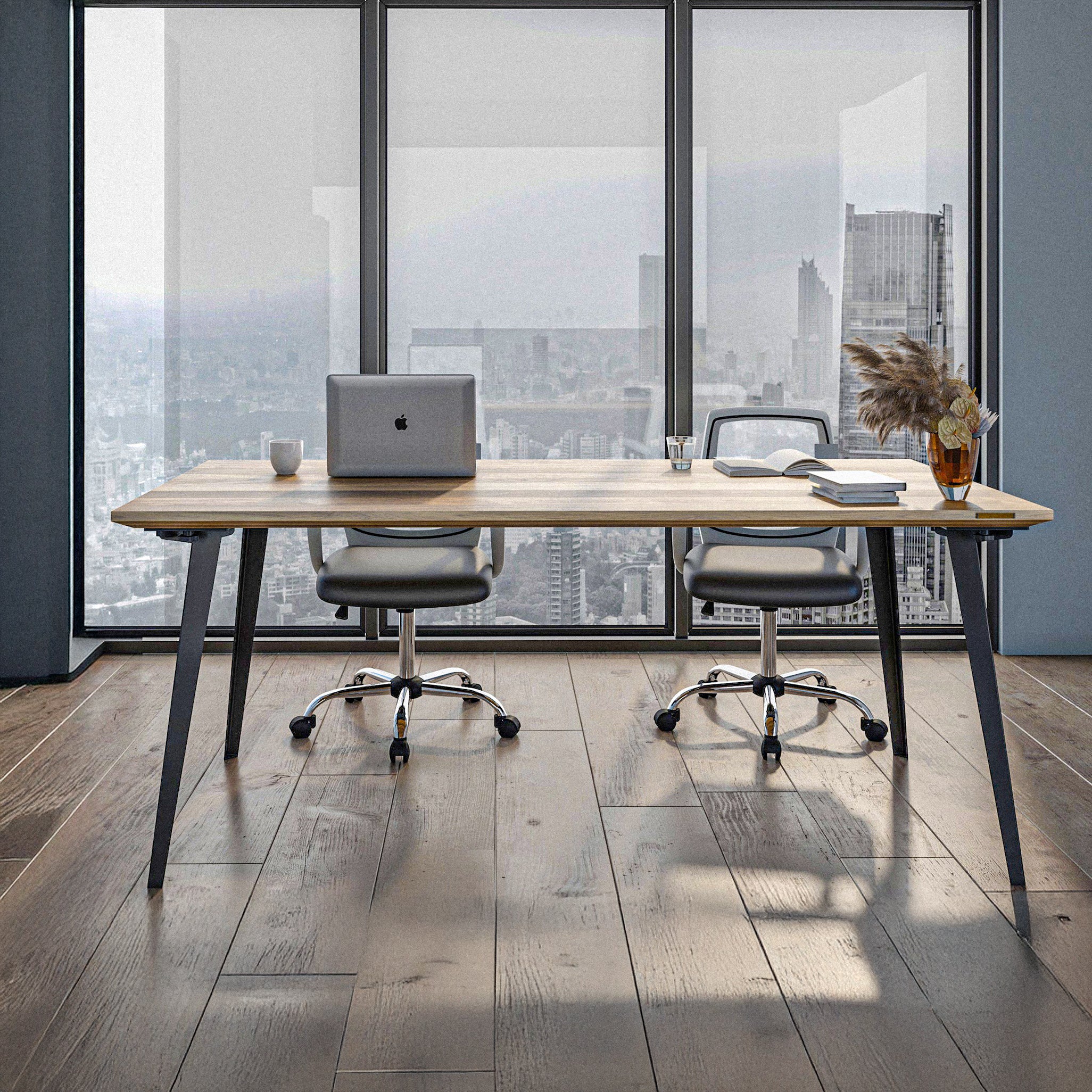 Model 205 Pro Desk (5x2.5 feet) - Solid Teak Wood/Black Legs