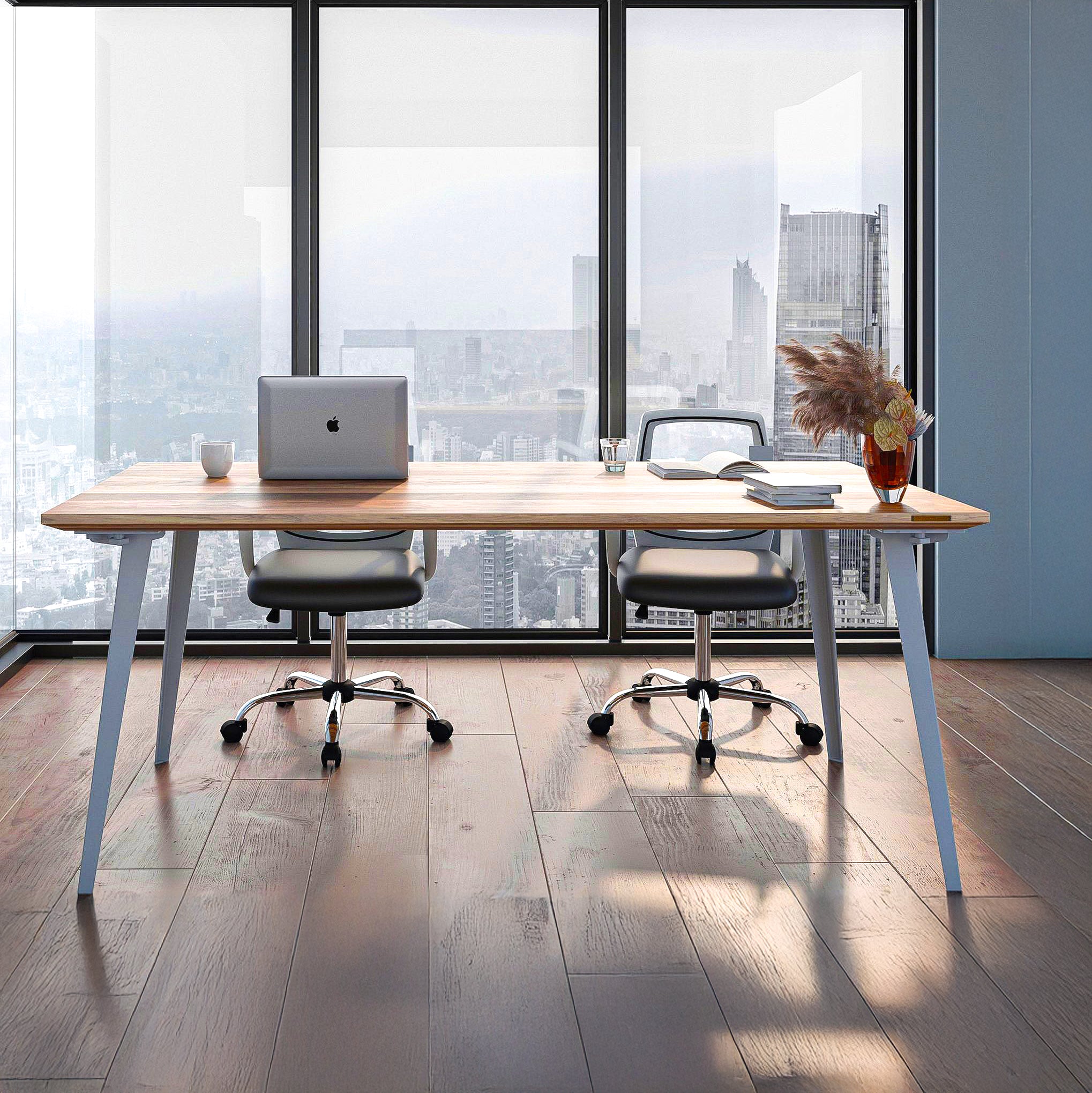 Model 205 Pro Desk (5x2.5 feet) - Solid Teak Wood/White Legs