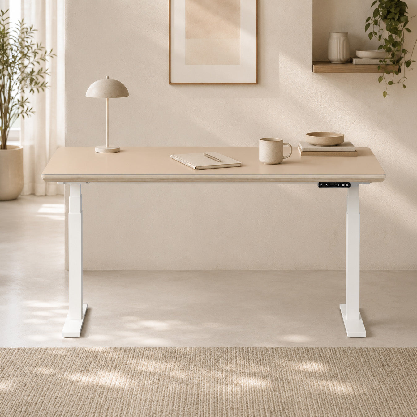 Model 301 Electric Standing Desk | Beige | 55 x 27 in | White Legs