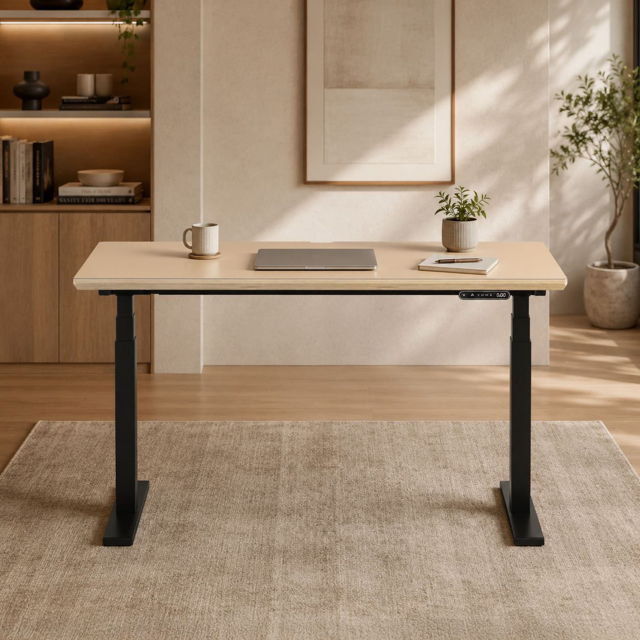 Model 301 Electric Standing Desk | Beige | 48 x 24 in | Black Legs
