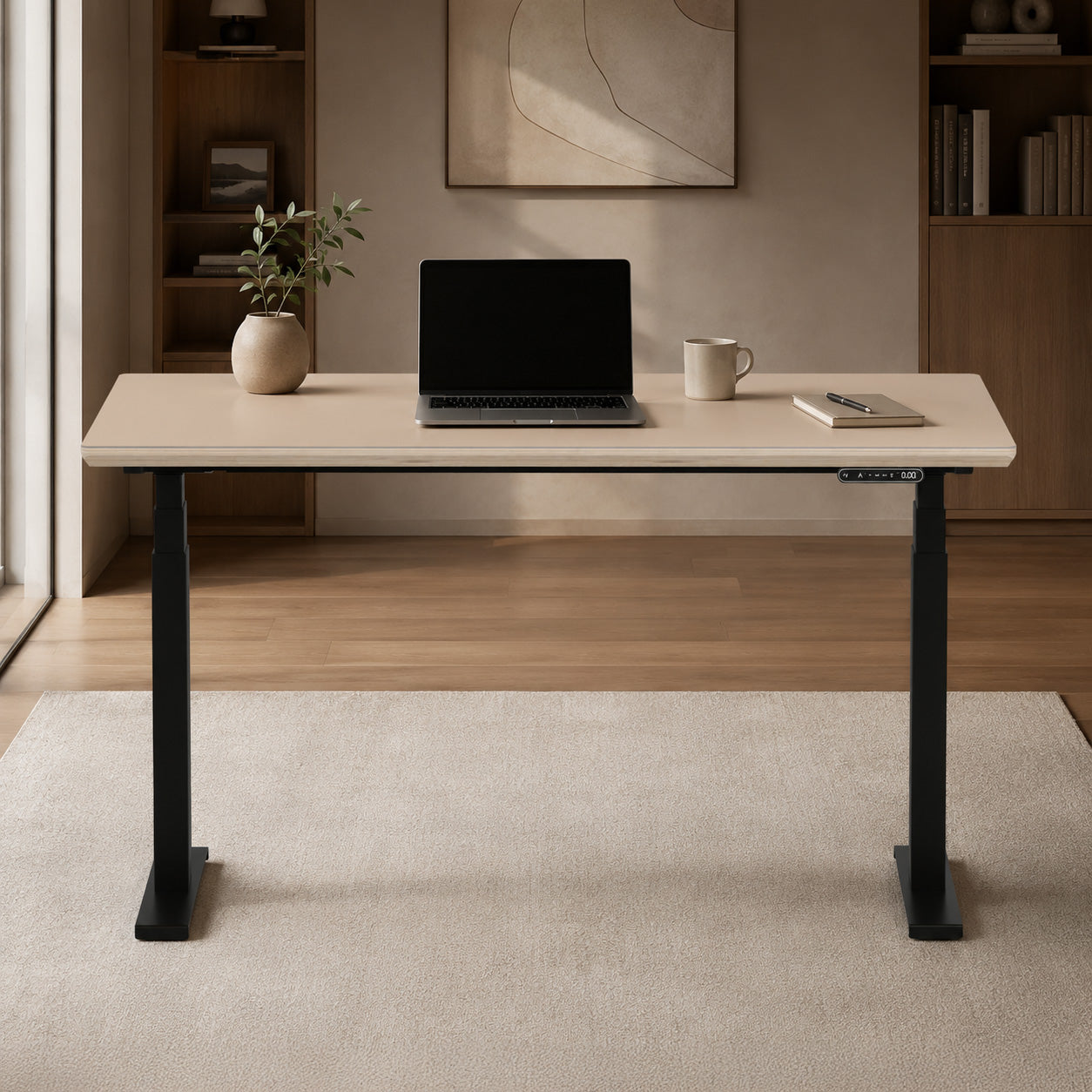 Model 301 Electric Standing Desk | Beige | 55 x 27 in | Black Legs