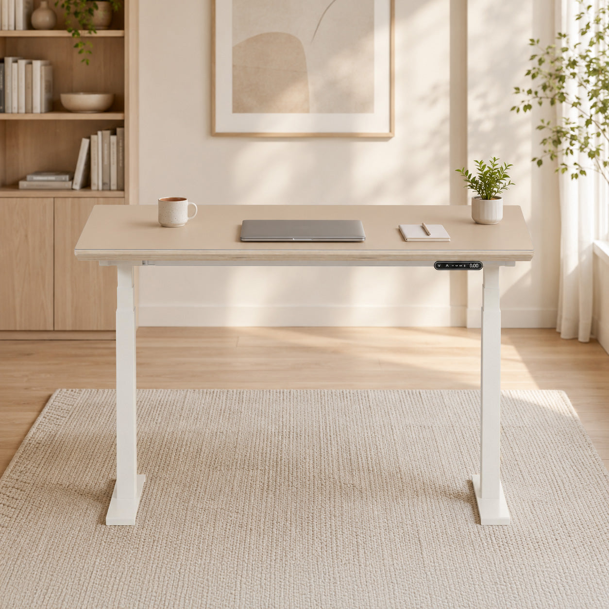 Model 301 Electric Standing Desk | Beige | 48 x 24 in | White Legs