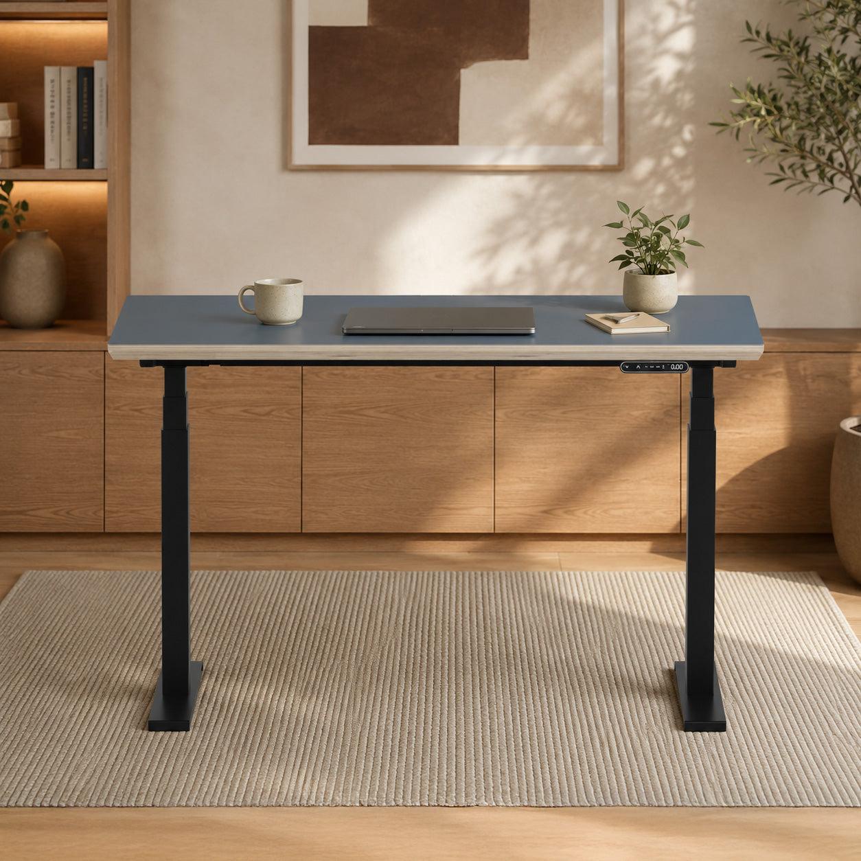 Model 301 Electric Standing Desk | Yale Blue | 48 x 24 in | Black Legs