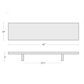 Desk shelf dimensions diagram showing 42 inch width, 10 inch height, and 5 inch depth.