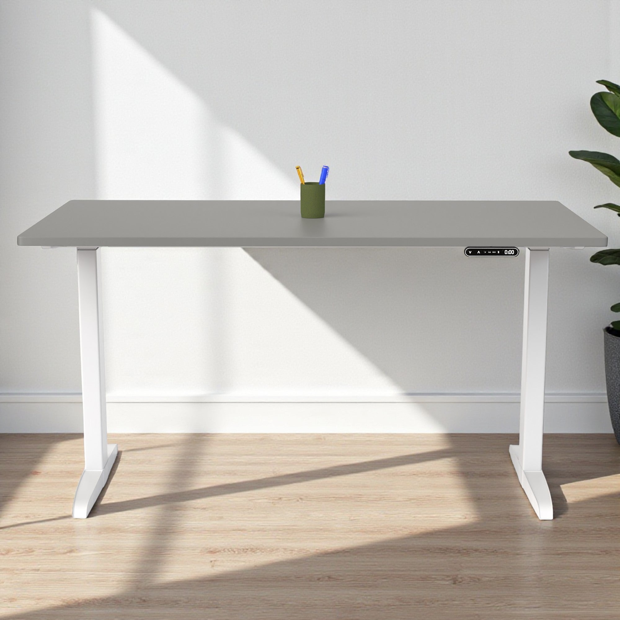 Model 301 | Everyday Electric Sit-Stand Desk (55"x27") | Grey | White Legs