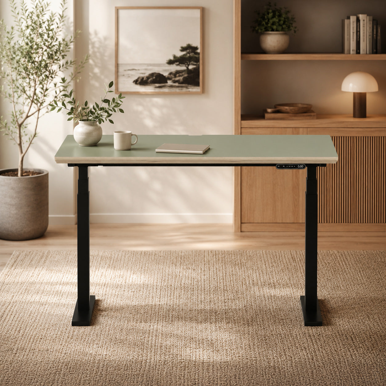 Model 301 Electric Standing Desk | Moss Green  | 48 x 24 in | Black Legs