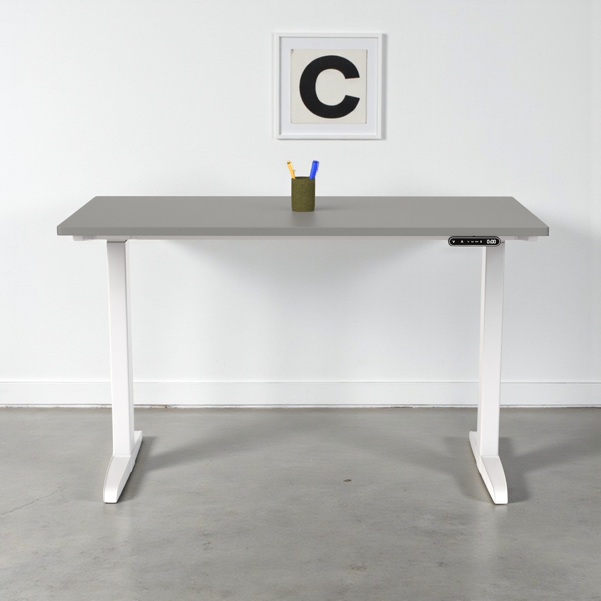 Model 301 | Everyday Electric Sit-Stand Desk (48"x24") | Grey | White Legs