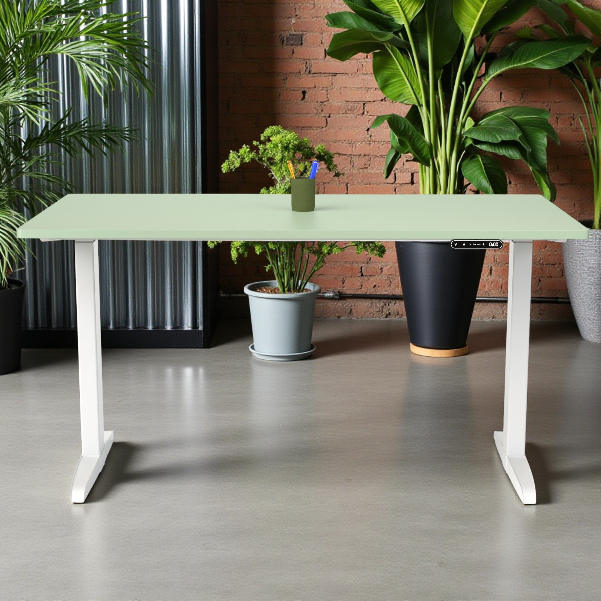 Model 301 | Everyday Electric Sit-Stand Desk (55"x27") | Green | White Legs