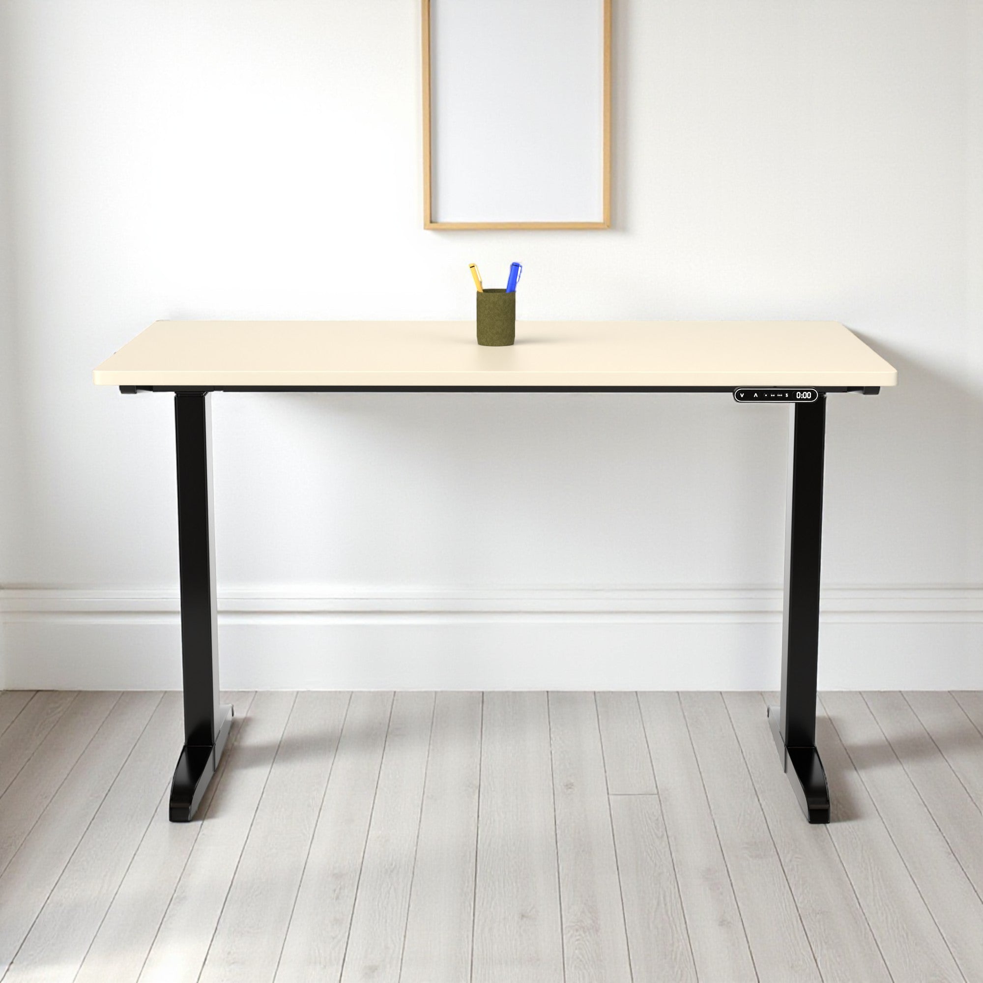 Model 301 | Everyday Electric Sit-Stand Desk (48"x24") | Ivory | Black Legs