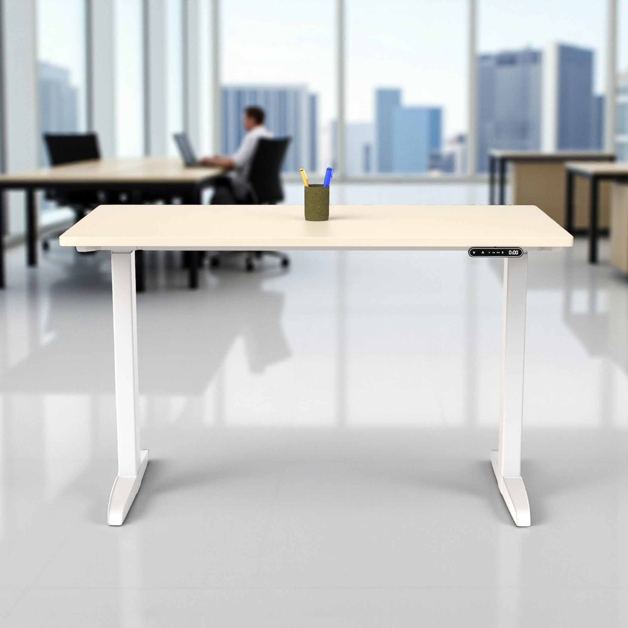 Model 301 | Everyday Electric Sit-Stand Desk (48"x24") | Ivory | White Legs