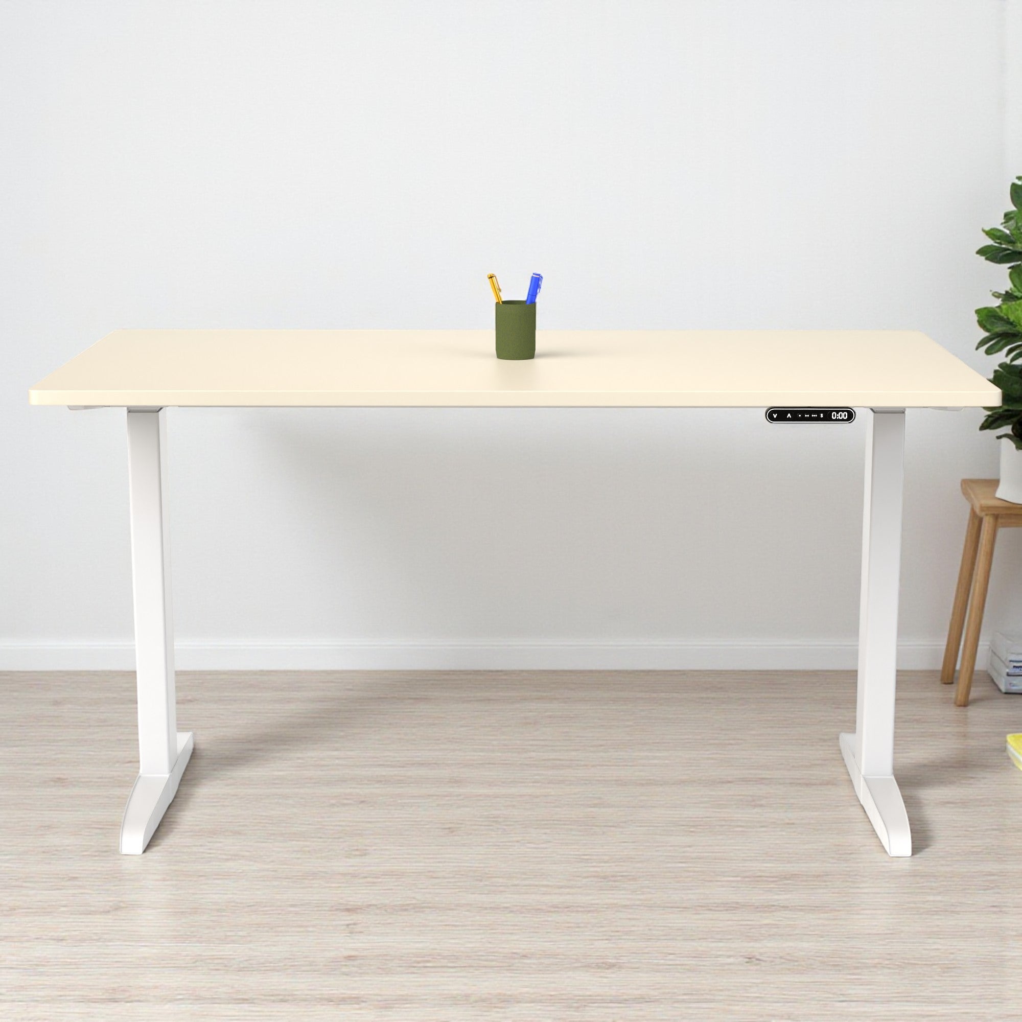 Model 301 | Everyday Electric Sit-Stand Desk (55"x27")  | Ivory | White Legs