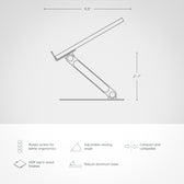 Adjustable laptop stand with ergonomic design, aluminum base, wood finish, compact and collapsible