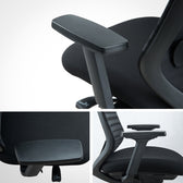 Pelicanwork Mode 11 black ergonomic office chair close-up showing adjustable armrests
