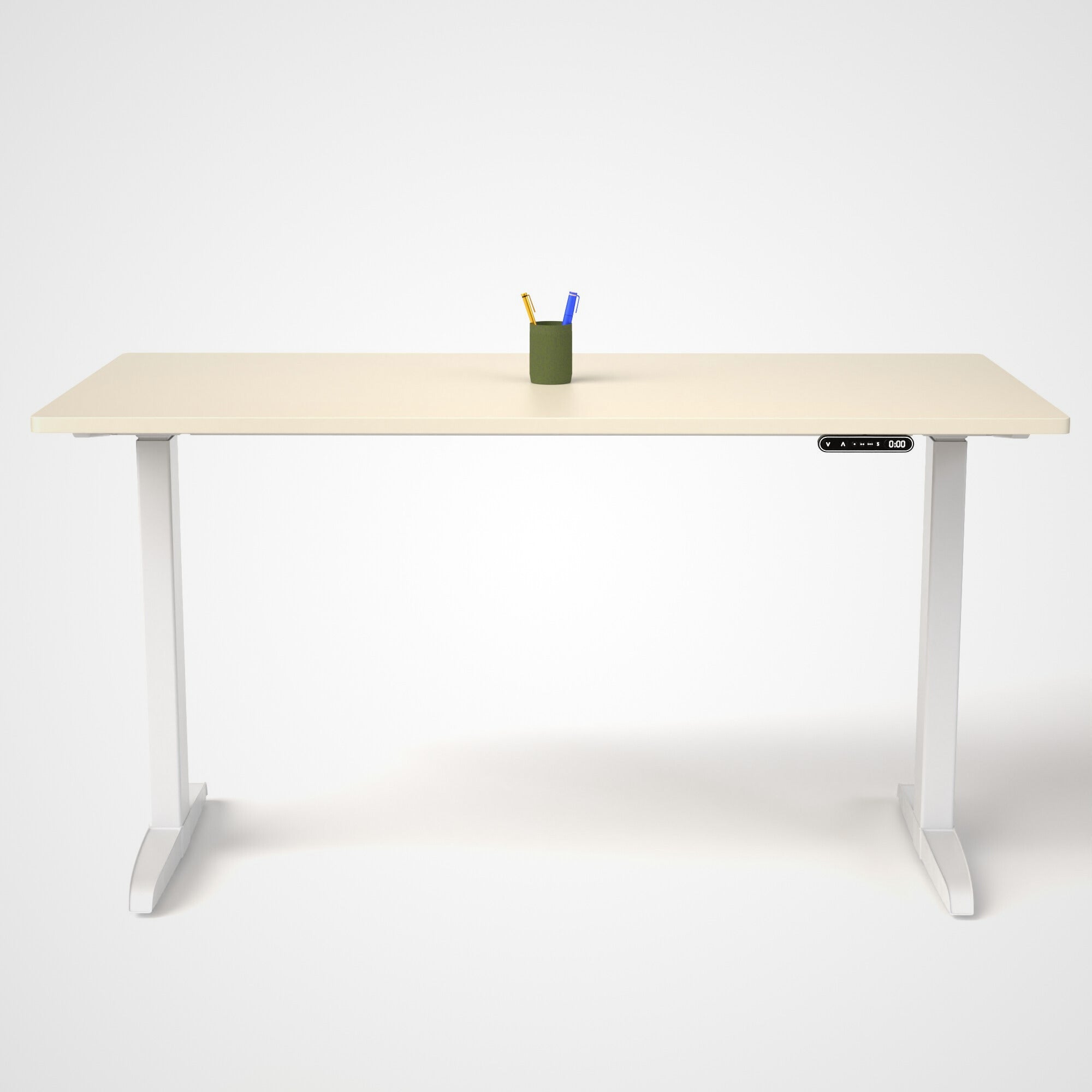 Model 301 | Everyday Electric Sit-Stand Desk (55"x27")  | Ivory | White Legs