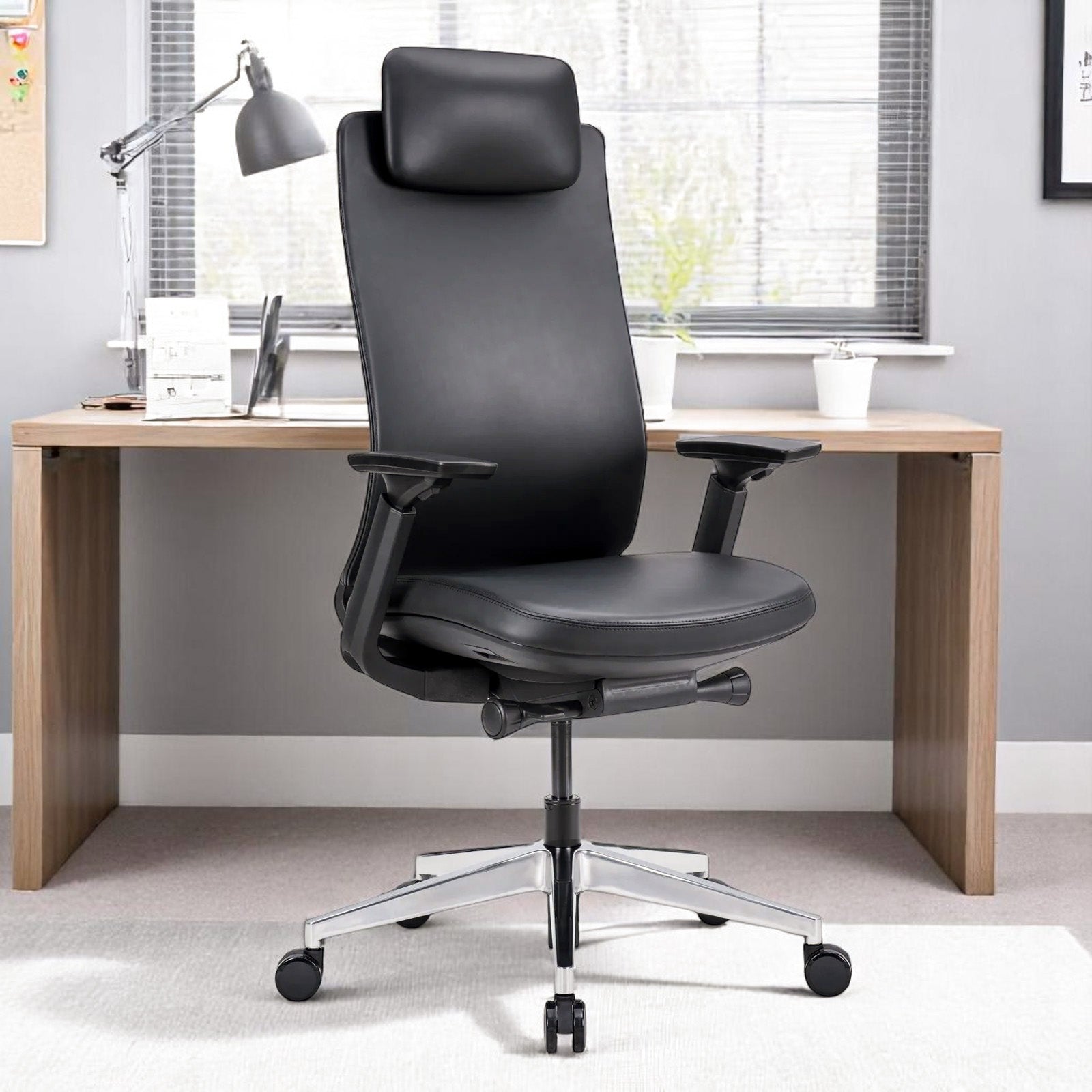 Model 77 Ergonomic Office Chair - Genuine Leather Onyx