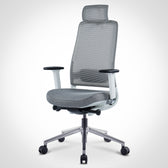 Model 1310 ergonomic office chair in grey mesh with adjustable headrest and armrests