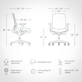 Pelicanwork Model 11 ergonomic office chair dimensions and features diagram, black mesh