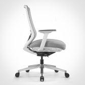 Model 11 white ergonomic office chair with adjustable armrests and mesh back