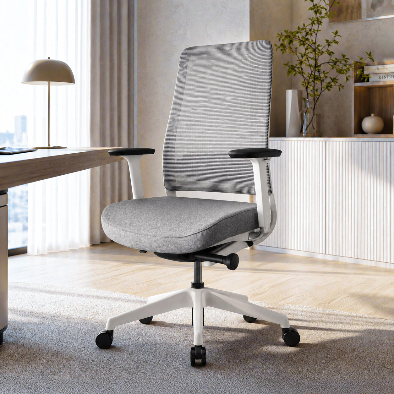Model 54  Ergonomic Office Chair  | White/Grey | Nylon Base