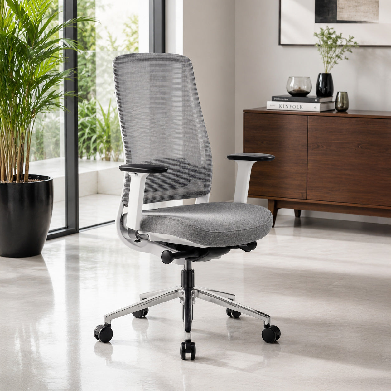 Model 54  Ergonomic Office Chair  | White/Grey | Metal Base