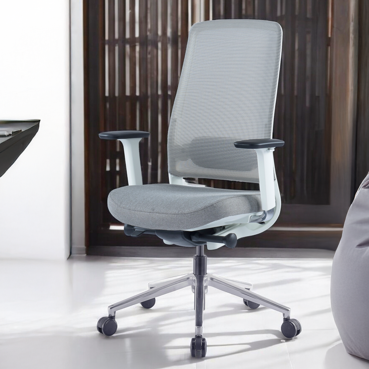 Pelicanwork Model 54 white ergonomic office chair with mesh back and adjustable arms