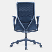 Model 92 Ocean ergonomic office chair in blue mesh with adjustable armrests and lumbar support