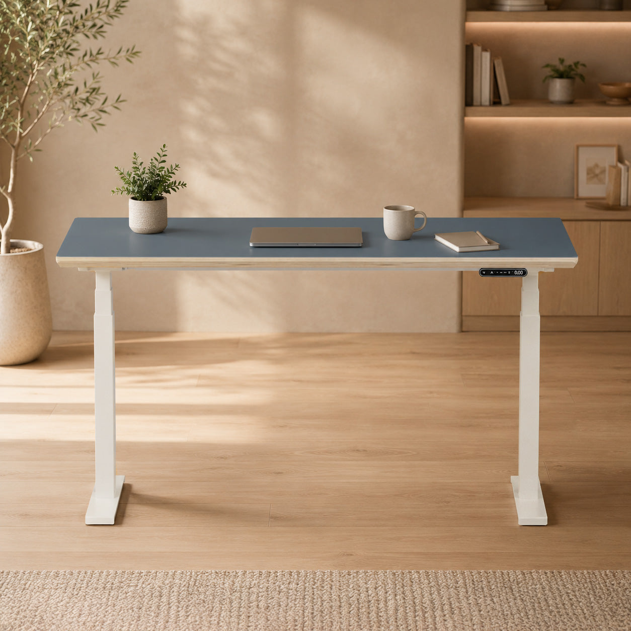 Model 301 Electric Standing Desk | Yale Blue  | 55 x 27 in | White Legs