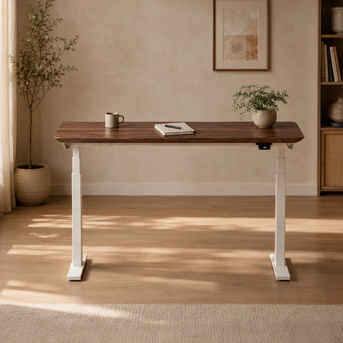 Model 304 Pro Electric Standing Desk | Walnut Wood | 55 x 28 in | White Legs