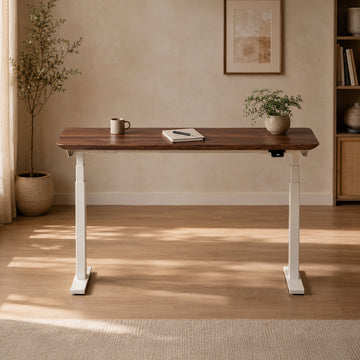 Model 304 Pro Electric Standing Desk | Walnut Wood | 55 x 28 in | White Legs