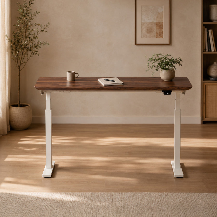 Model 304 Pro Electric Standing Desk | Walnut Wood | 55 x 28 in | White Legs