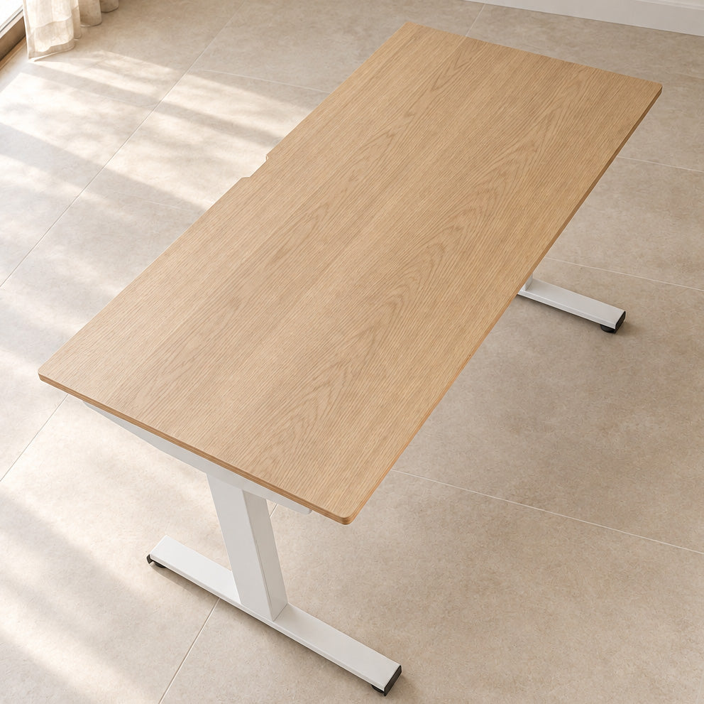 Model 301 Electric Standing Desk | Oak Veneer | 55 x 27 in | White Legs