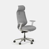 Pebble Headrest ergonomic office chair in light grey with adjustable armrests and mesh back