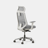 Pebble Headrest ergonomic office chair in grey with adjustable armrests and mesh back